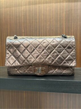 Authentic Chanel Reissue 2.55 Jumbo Metallic Bronze Flap Handbag